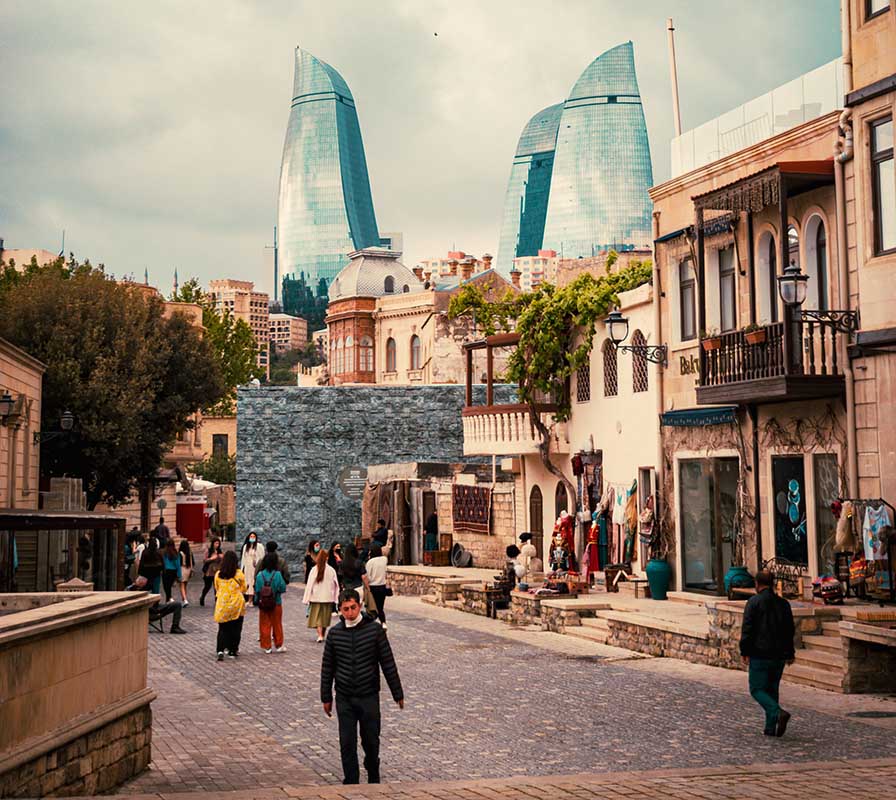 People walk in Baku Old City